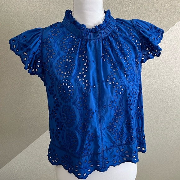 Blue Jennifer Grace Crocheted Top - Picture 1 of 9